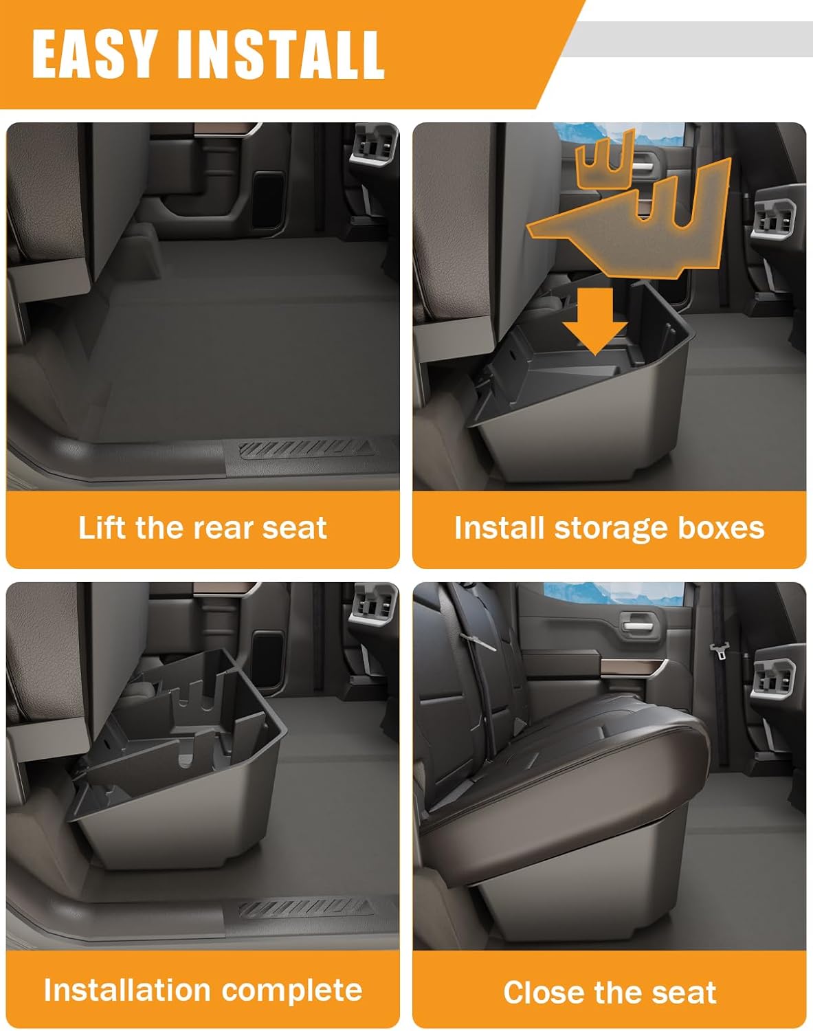 KINGGERI Under Seat Storage Boxes Compatible with 2019-2025 Chevy Chevrolet Silverado 1500/GMC Sierra 1500, 2020-2025 Silverado/Sierra 2500HD/3500HD, Crew/Double Cab Rear Underseat Storage Accessories