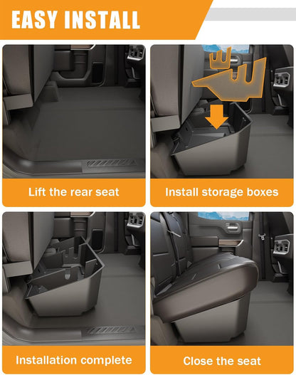 KINGGERI Under Seat Storage Boxes Compatible with 2019-2025 Chevy Chevrolet Silverado 1500/GMC Sierra 1500, 2020-2025 Silverado/Sierra 2500HD/3500HD, Crew/Double Cab Rear Underseat Storage Accessories