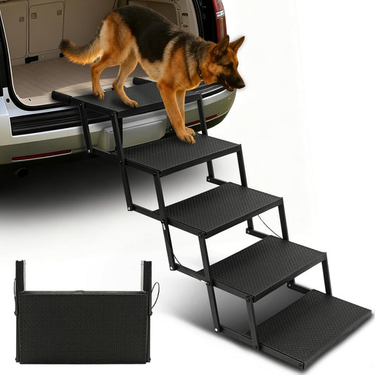 5-Step Foldable Dog Stairs - 25.6" H, 350 lb Capacity for Large Dogs (Car/Truck)