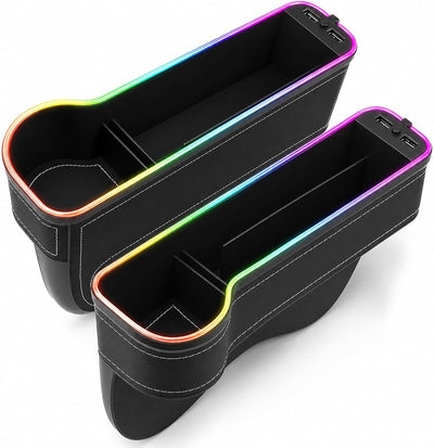 2-Pack LED Seat Gap Organizer with Cup Holder/Card Slots - Reduces Item Loss