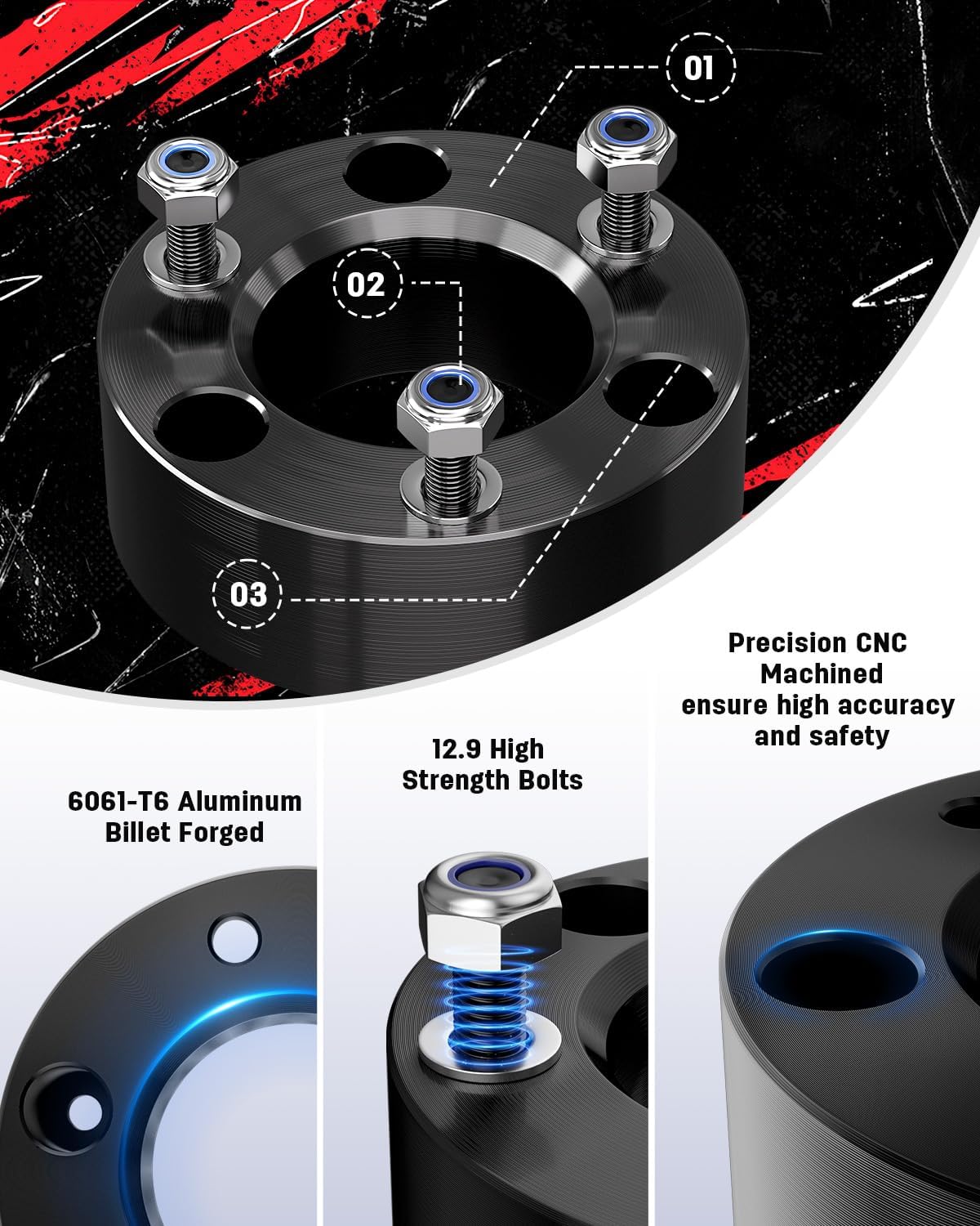 Richeer 3 inch Leveling Lift Kit Compatible with 2004-2026 F150, Leveling Lift Kit Fit for 2004-2026 F150 2WD 4WD, 2003-2018 Expedition Forged Front Strut Spacers Raise the Front of your F150 by 3"