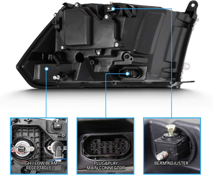Halogen, led, Projector Headlights For 2009-2018 Dodge Ram 1500 2500 3500 - OHMU