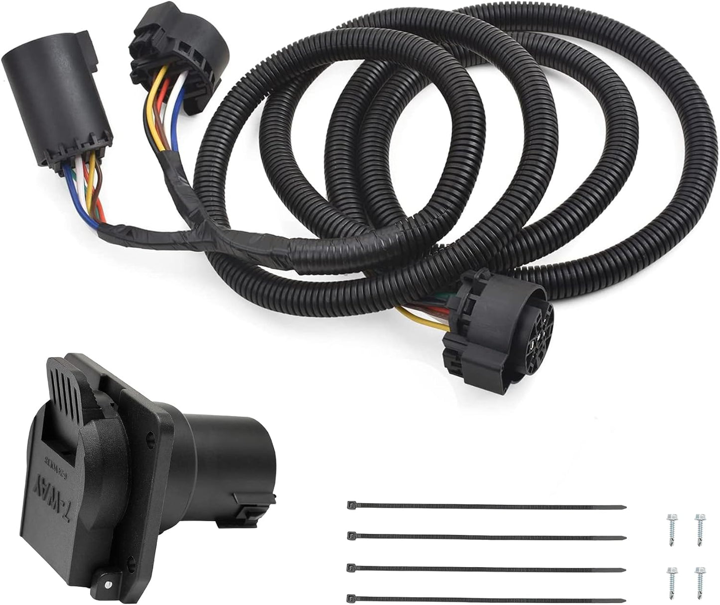 7-Foot 7-Pin Truck Bed Wiring Harness Kit for 1997-2021 Ford F-Series & GM/Ram/Toyota/Nissan - 5th Wheel/Gooseneck Compatible