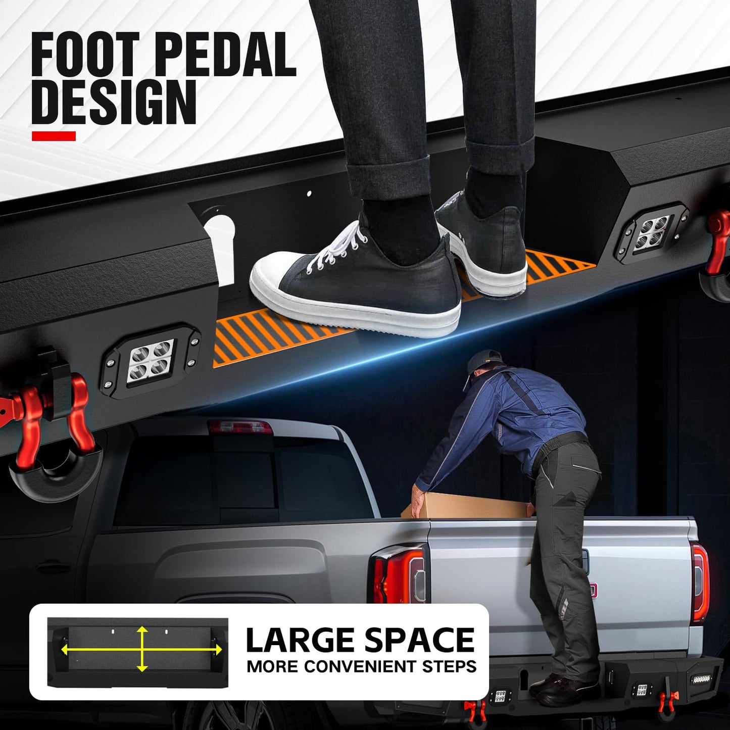 Bronco Rear Bumper with LED Lights, Sensor Holes, D-rings
