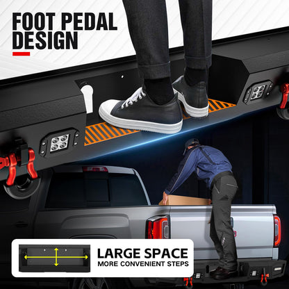 Bronco Rear Bumper with LED Lights, Sensor Holes, D-rings