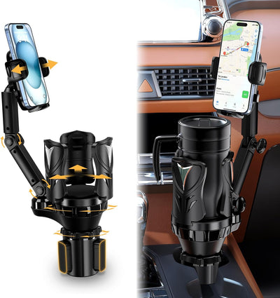 Adjustable Car Cup Holder Expander with Rubber Grip - Fits Up to 5.31" Drinks/Mugs, Universal Phone/Drink Holder