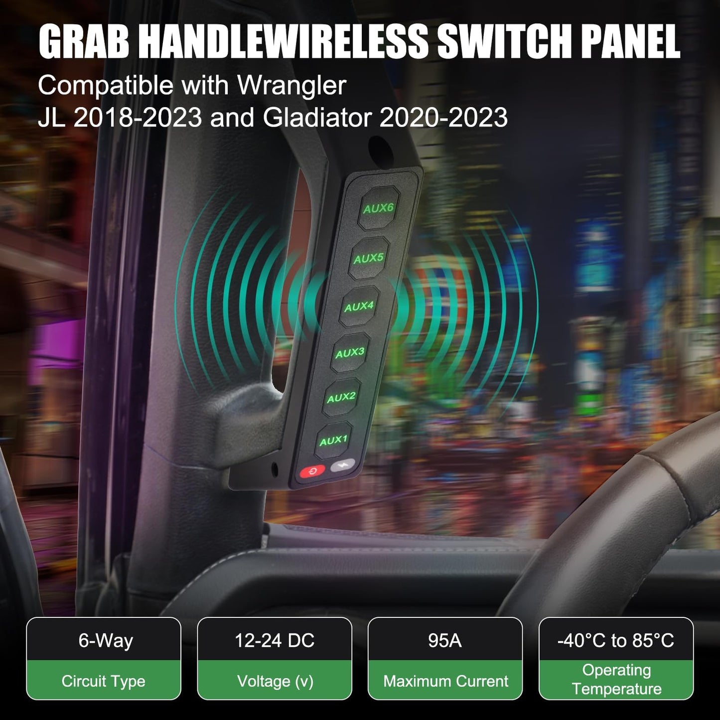JL Gladiator Grab Handle Switch Panel, Aluminum, 6-Gang, Strobe Mode