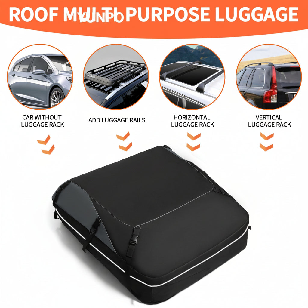 20ft³ Waterproof Rooftop Cargo Bag - Coated Zippers, Anti-Slip Mat, Works w/wo Roof Racks