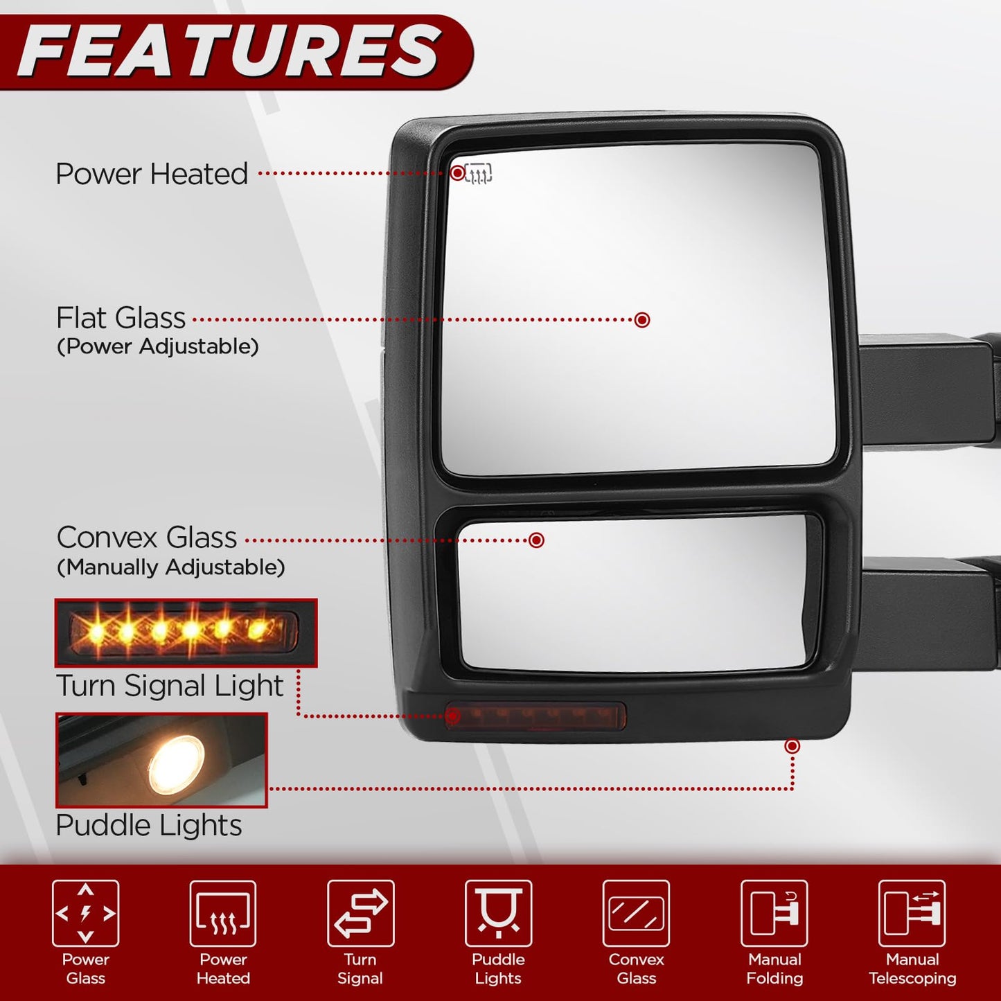 Heated Power Tow Mirrors for 2007-2014 Ford F-150
