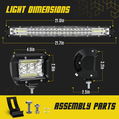 LED Light Bar Kit - 2x20" Slim Bars + 4x4" Pods + 2 Harnesses for Truck/ATV/UTV/RV