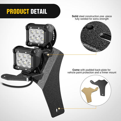 Dual A-Pillar Light Mounts for 2018-2023 Jeep Wrangler JL & Gladiator JT (Black)