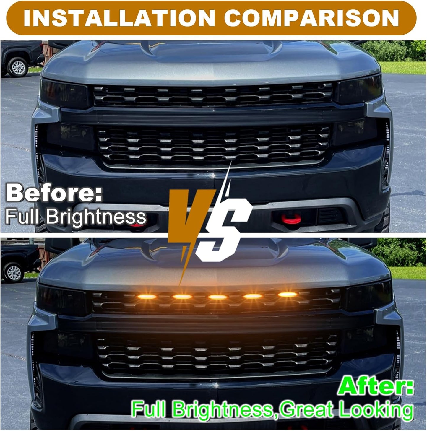 LED Grill Lights for 2019-2021 Chevy Silverado 1500 Grille Racing Lights Fits Custom Trail Boss WT Models Only,No Drill Installation,Silverado Accessories (Amber Style, 5)