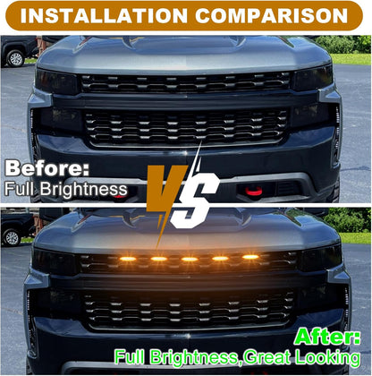 LED Grill Lights for 2019-2021 Chevy Silverado 1500 Grille Racing Lights Fits Custom Trail Boss WT Models Only,No Drill Installation,Silverado Accessories (Amber Style, 5)