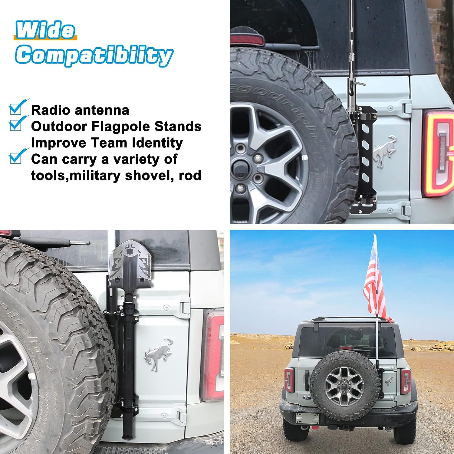 Antenna Mount Flagpole Holder & Tailgate Hinge Mount for Ford Bronco 2021-2022 - OHMU