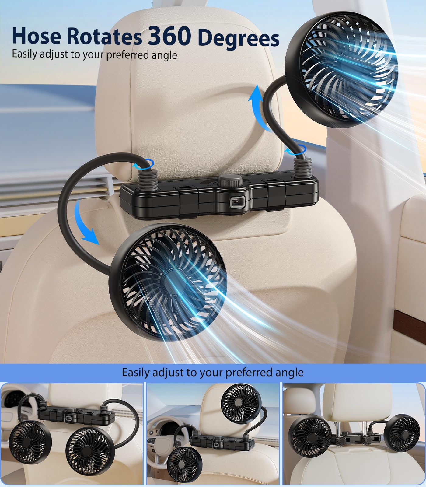 Dual Head Gooseneck Car Cooling Fan for Kids