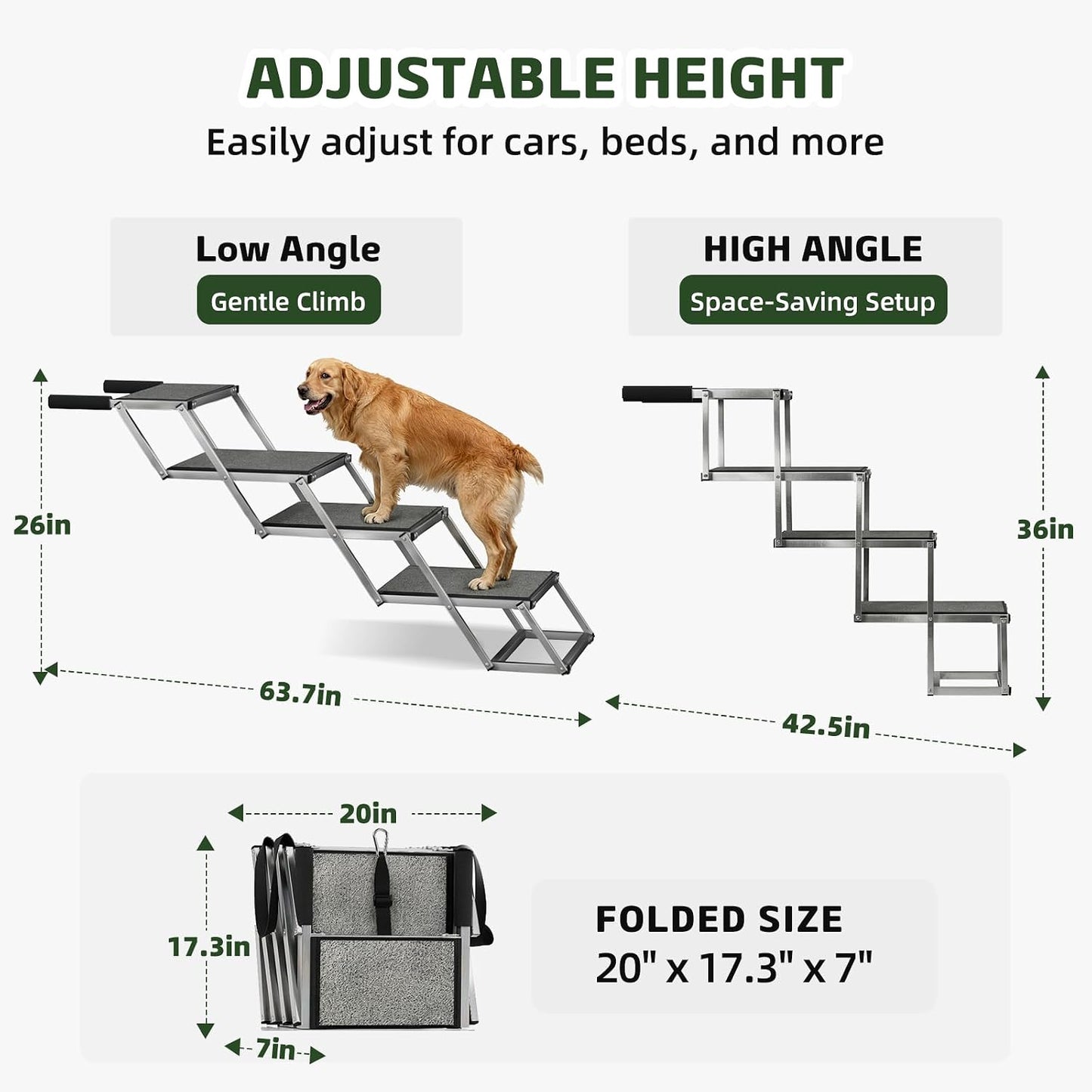 4-Step Aluminum Dog Stairs - 20" Extra Wide, 250 lb Capacity, Non-Slip for Car/SUV/Truck/Bed