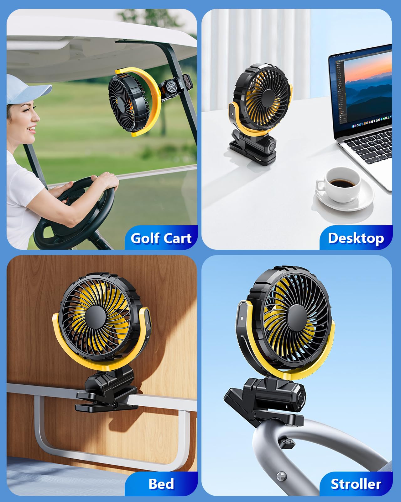 Portable Rechargeable Car Fan for Back Seat & Stroller, Quiet 360° Rotation