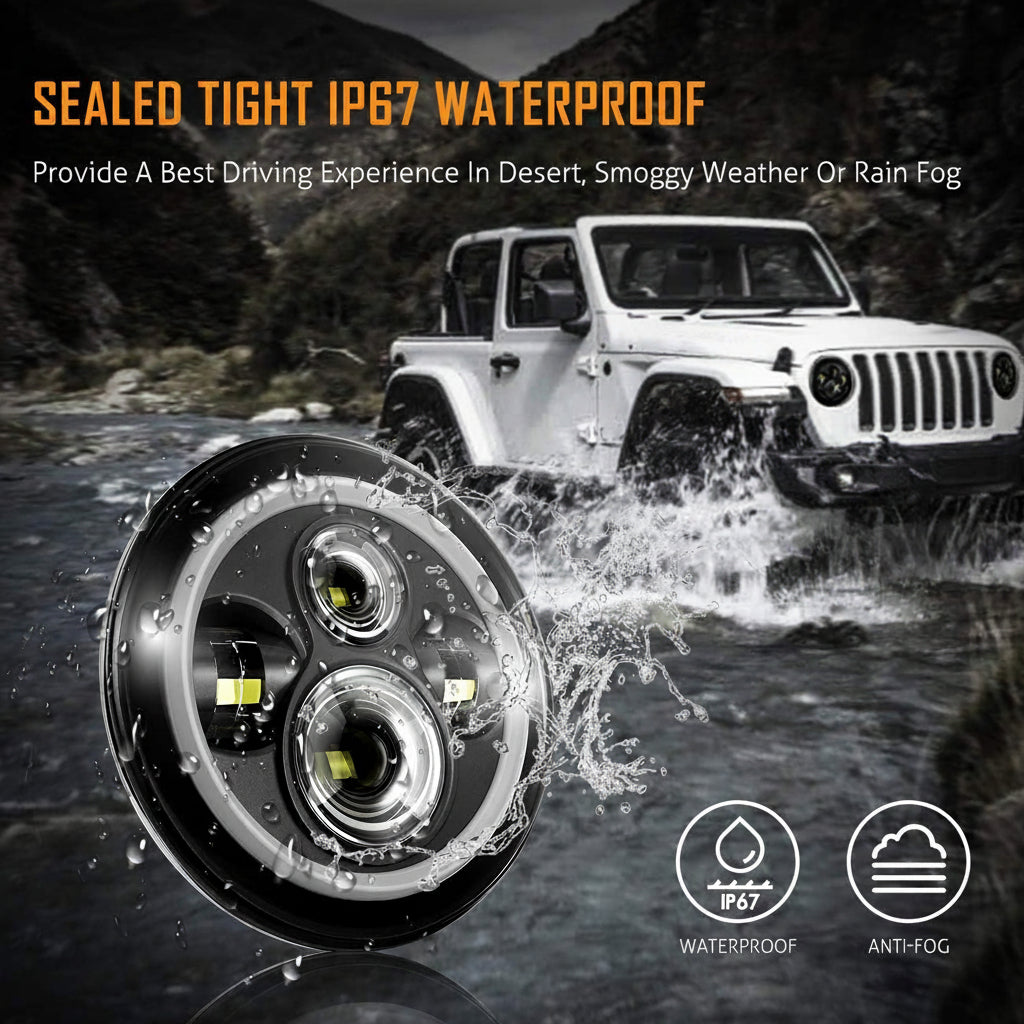 DOT Approved 7" LED Headlights for Jeep Wrangler 1997-2018 - with DRL & Signals