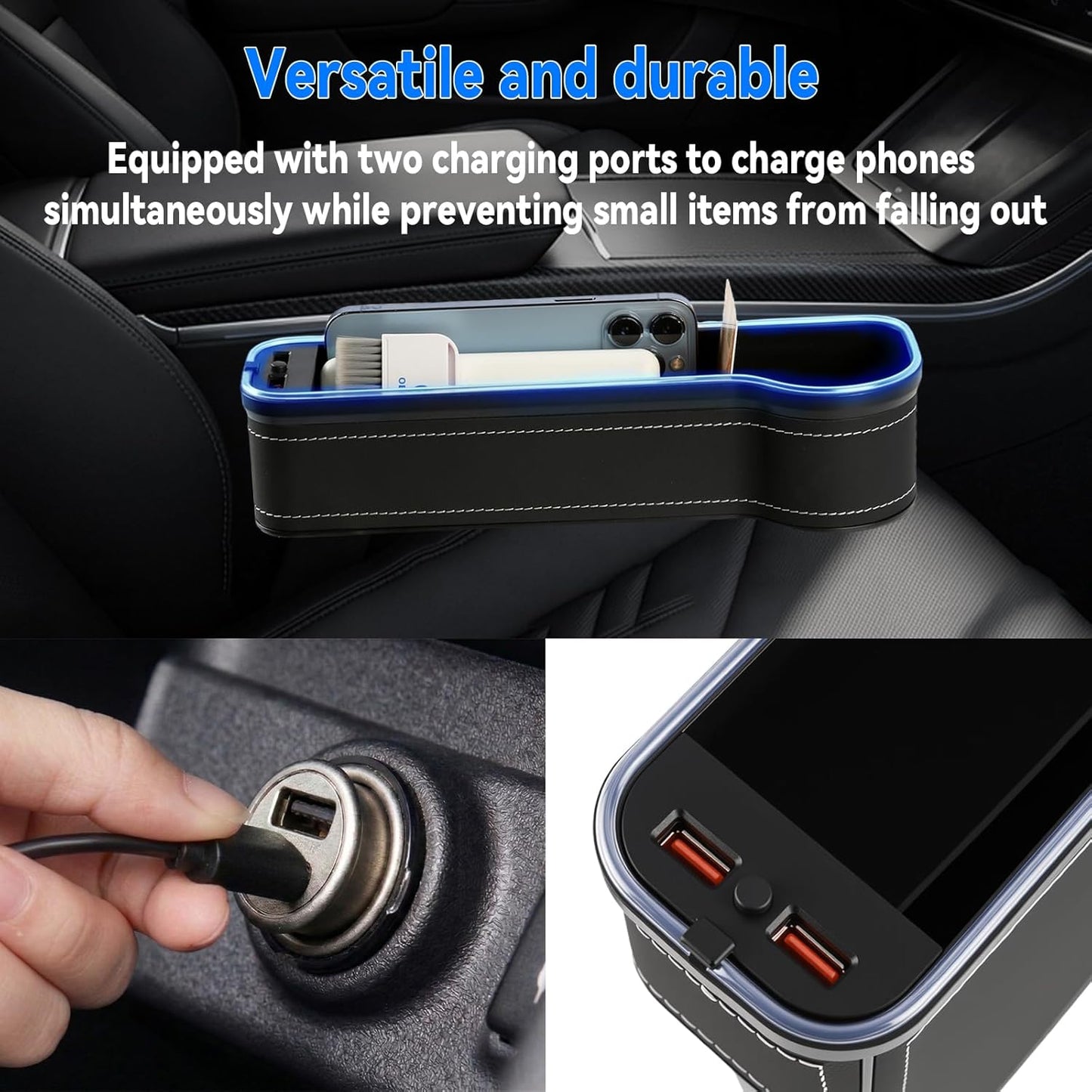 2-Pack LED Seat Gap Organizer with Cup Holder/Card Slots - Reduces Item Loss