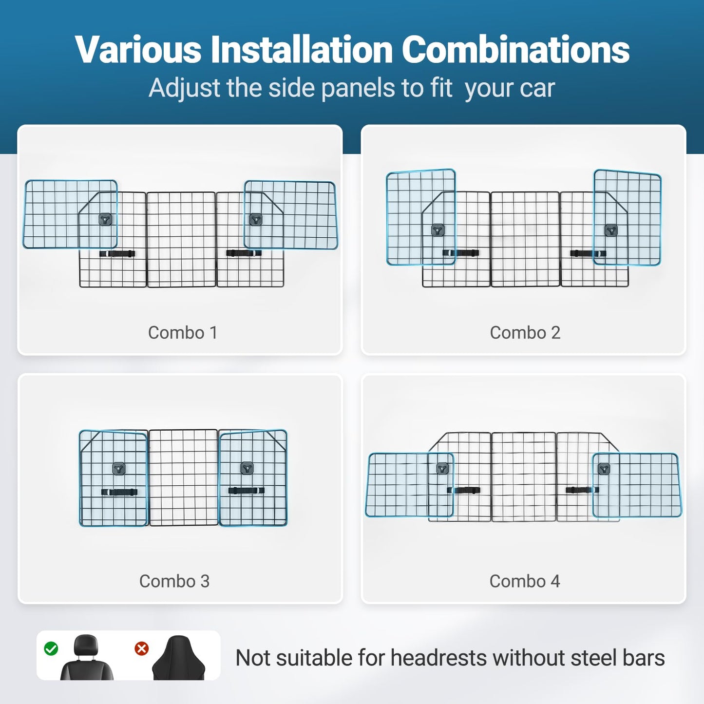 Triple-Folding Adjustable Dog Barrier - Heavy-Duty Wire Mesh for SUV/Van Cargo Area, Universal Fit