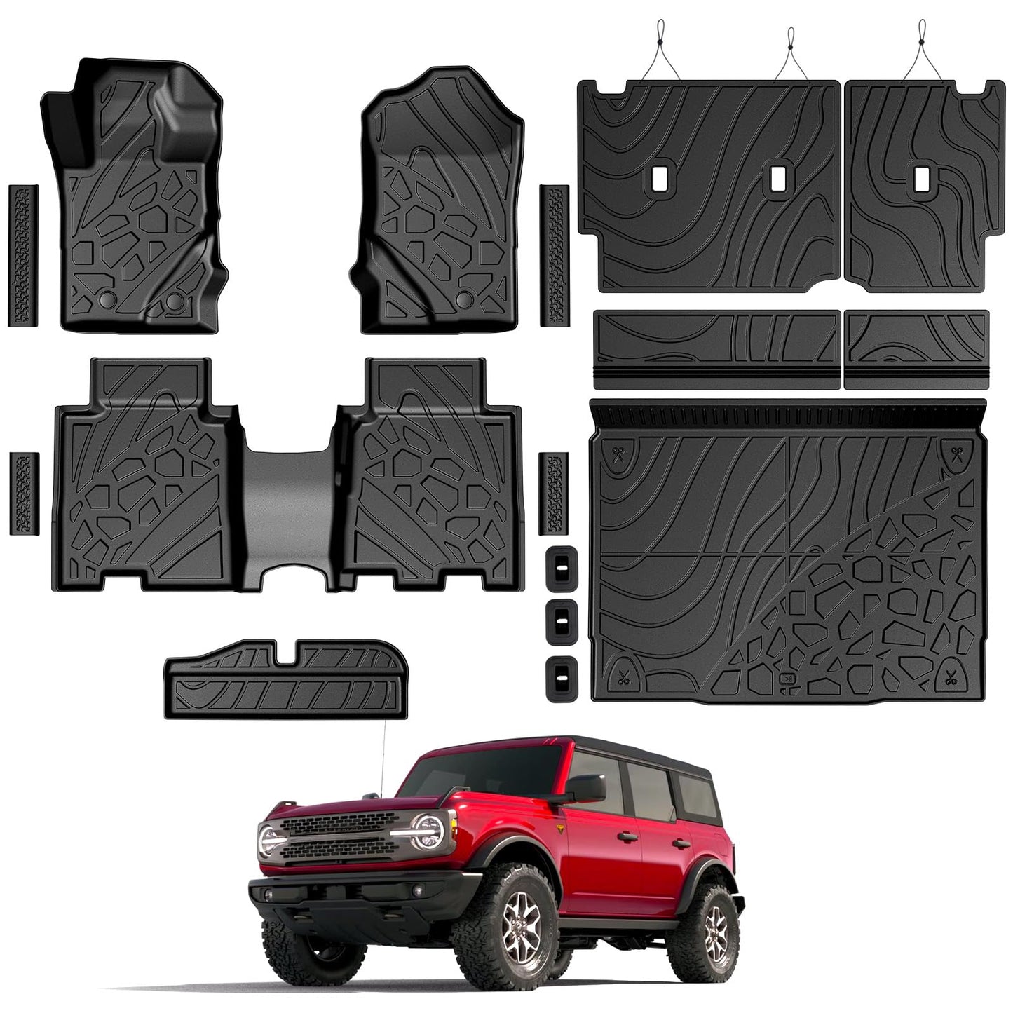 Floor Mats & Cargo Liner Set for 2021-2026 Ford Bronco 4-Door - Full Coverage with Door Sill Guards
