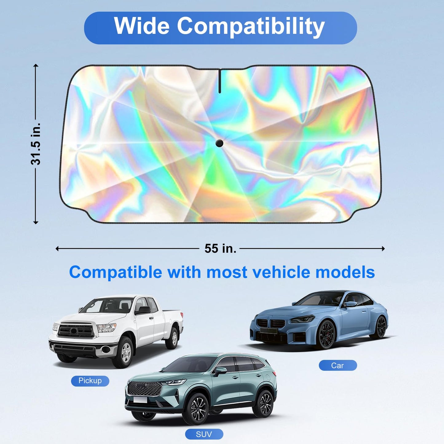 Foldable Car Windshield Sun Shade Umbrella, UV Block, Sedans SUVs Medium
