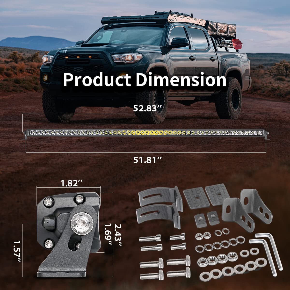 52" Single Row LED Light Bar - IP67 Waterproof Spot/Flood Beam, Universal Fit