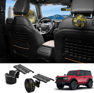 Interior Headrest Hook with Electric Fan and Cup Holder Kit for Ford Bronco 2021-2024