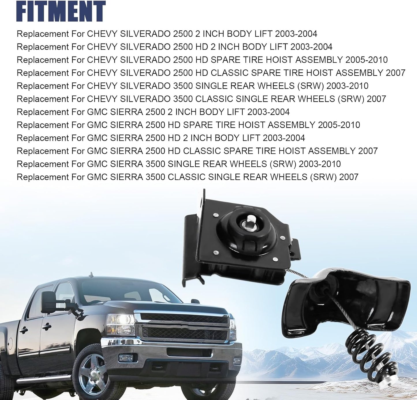 Spare Tire Winch Hoist for 2003-2010 Chevy/GMC 2500/3500 Series - Replaces 924-502/25792480/25912261/25974844