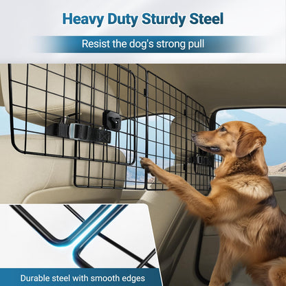 Triple-Folding Adjustable Dog Barrier - Heavy-Duty Wire Mesh for SUV/Van Cargo Area, Universal Fit