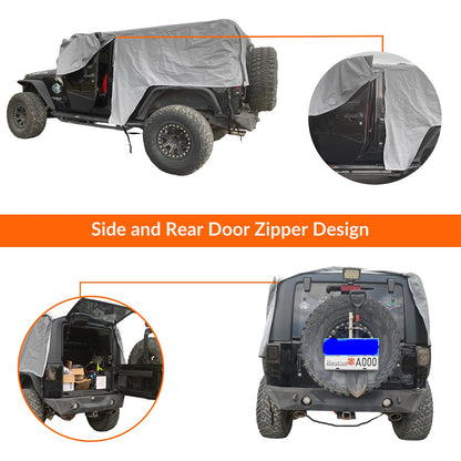 Waterproof Jeep Cab Cover with Zipper & Liner for 2007-2025 Wrangler 4-Door