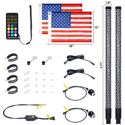 2FT/3FT Pair of RGB Chasing Fat Whips Lights with Bluetooth and Remote - OHMU