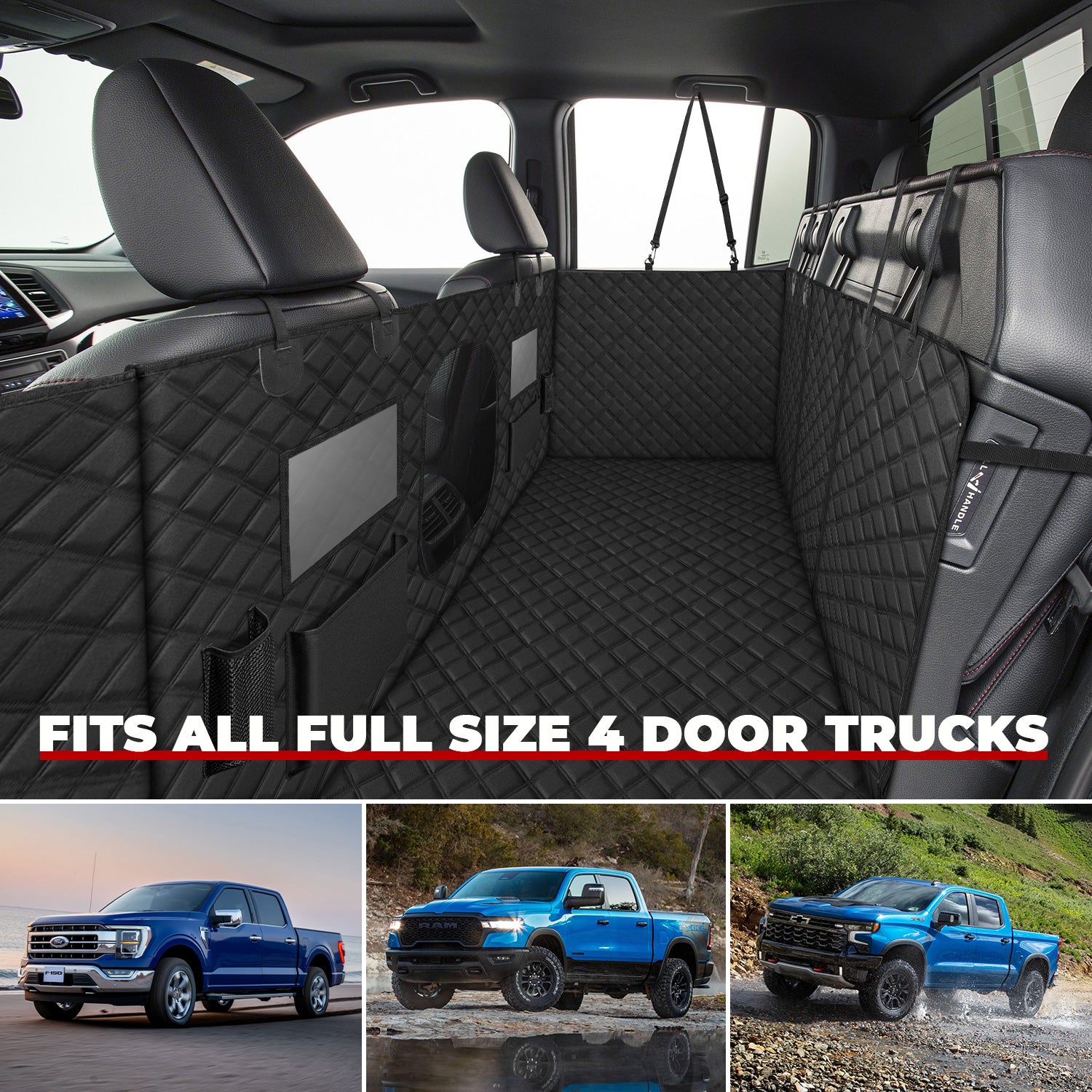 Dog Seat Cover for Back Seat of Full Size Crew Cab Trucks with Fold Up Seats - OHMU