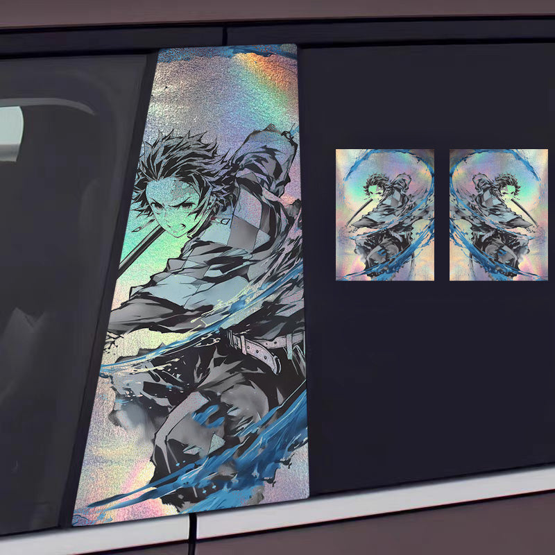 ﻿Universal Demon Slayer HD Anime Decals with Rainbow Holographic Effect Car B Pillar Stickers