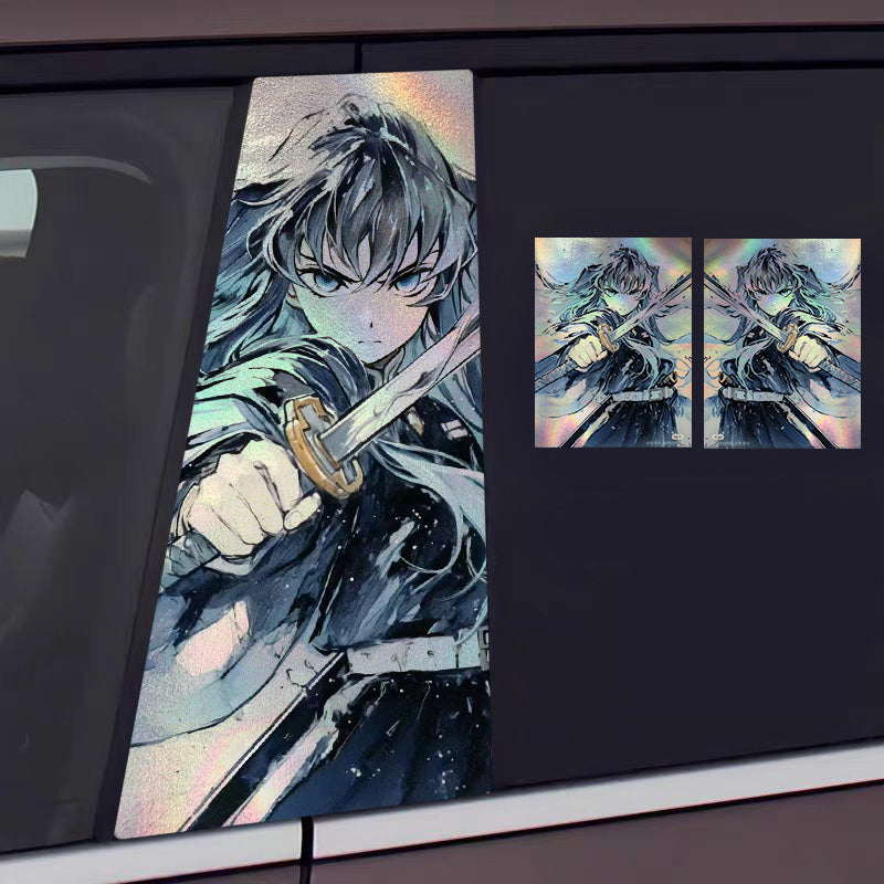 ﻿Universal Demon Slayer HD Anime Decals with Rainbow Holographic Effect Car B Pillar Stickers
