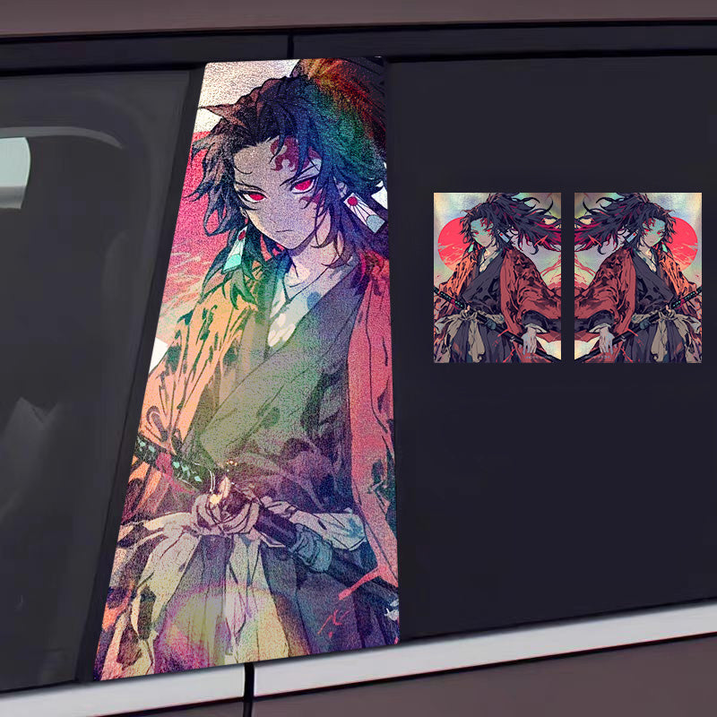 ﻿Universal Demon Slayer HD Anime Decals with Rainbow Holographic Effect Car B Pillar Stickers