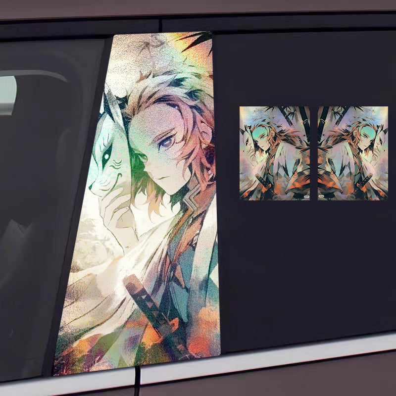 ﻿Universal Demon Slayer HD Anime Decals with Rainbow Holographic Effect Car B Pillar Stickers