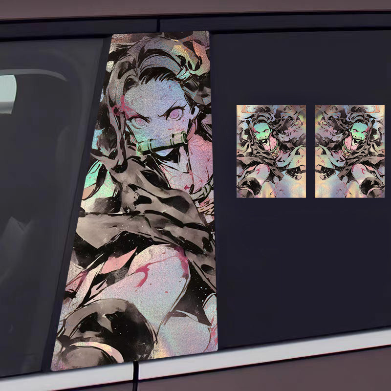 ﻿Universal Demon Slayer HD Anime Decals with Rainbow Holographic Effect Car B Pillar Stickers