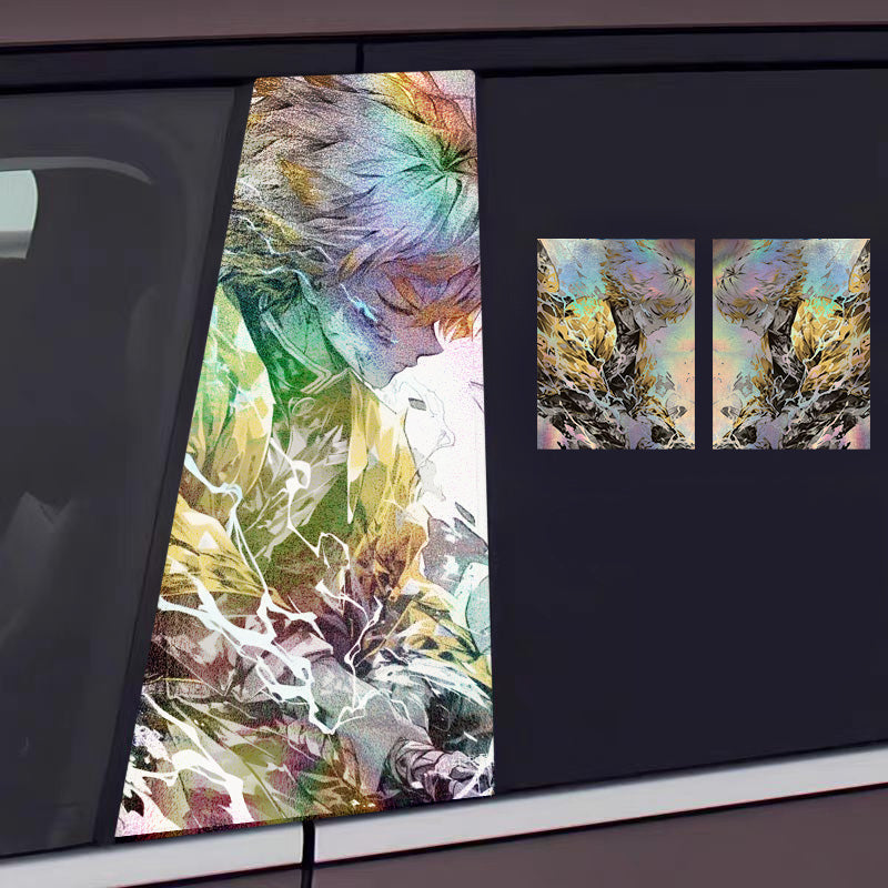 ﻿Universal Demon Slayer HD Anime Decals with Rainbow Holographic Effect Car B Pillar Stickers