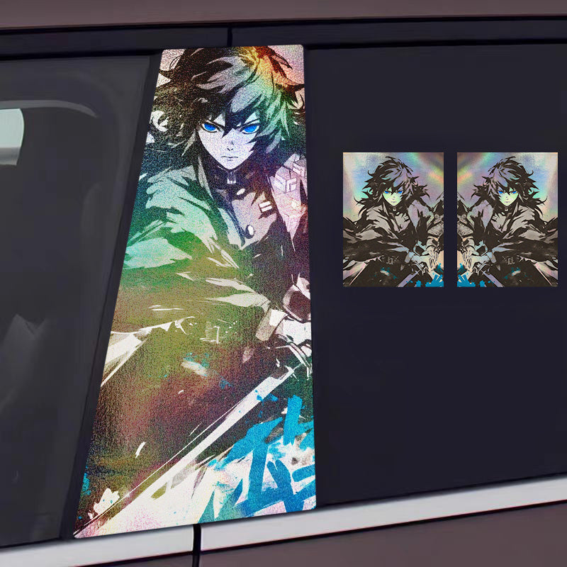 ﻿Universal Demon Slayer HD Anime Decals with Rainbow Holographic Effect Car B Pillar Stickers