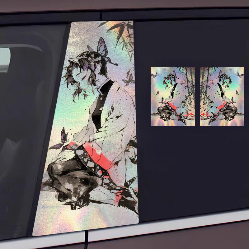﻿Universal Demon Slayer HD Anime Decals with Rainbow Holographic Effect Car B Pillar Stickers