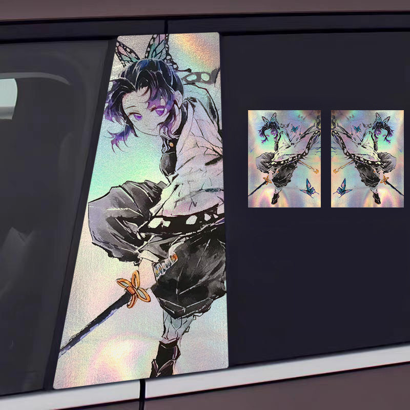 ﻿Universal Demon Slayer HD Anime Decals with Rainbow Holographic Effect Car B Pillar Stickers