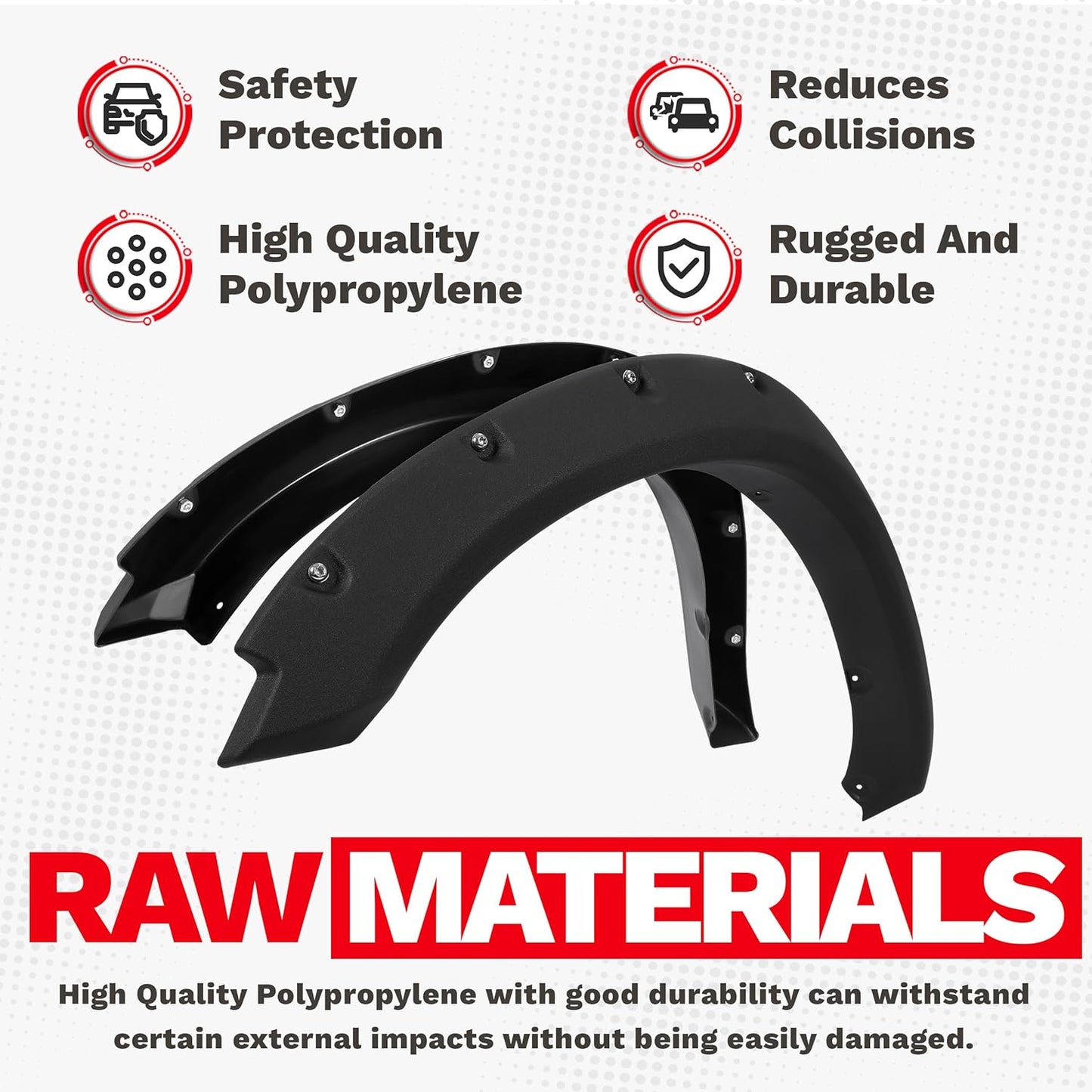 4-PCS Fender Flares for 2009-2018 Ram 1500 & 2019-2023 Classic Fleetside - Textured Black Rivet Style
