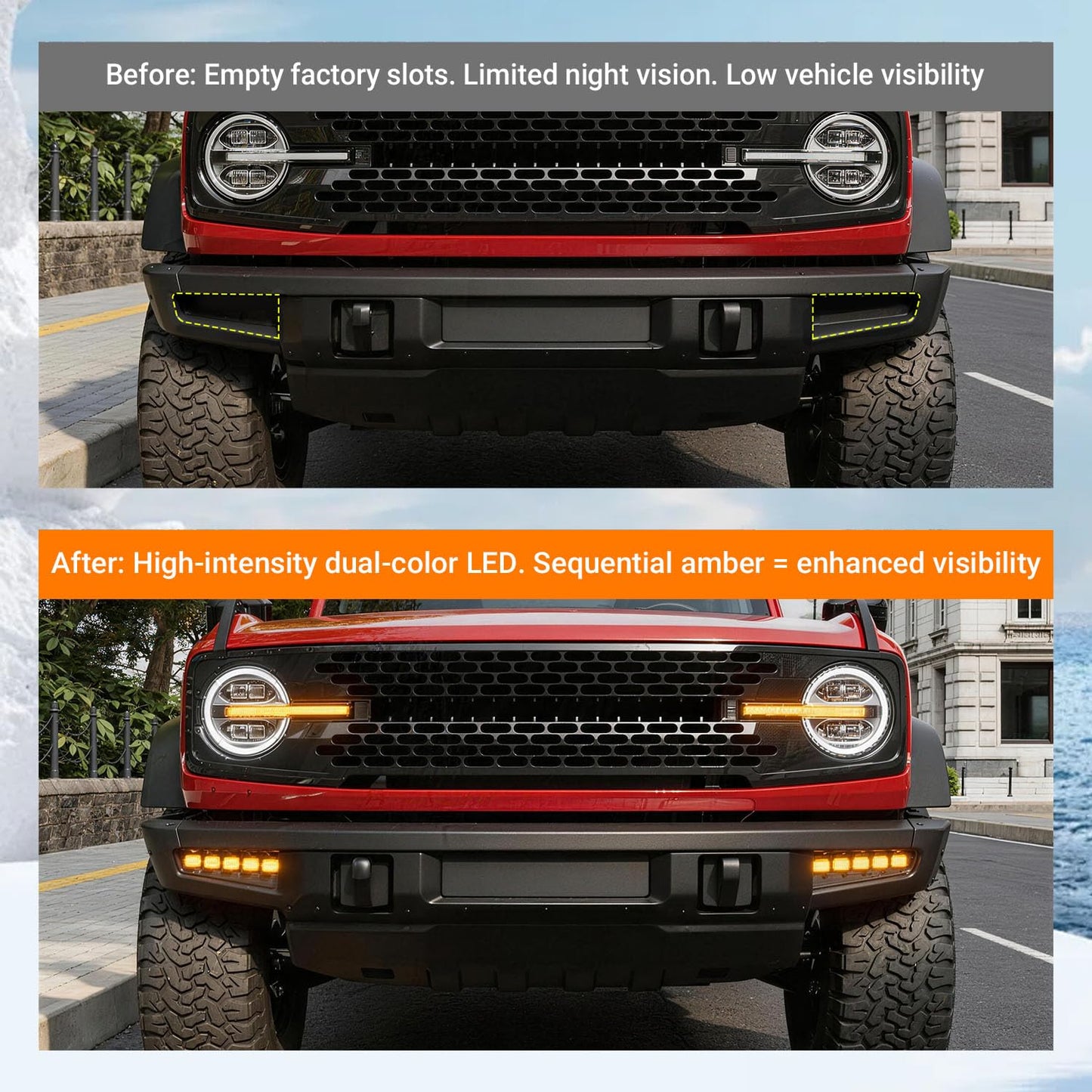 Bronco LED Fog Lights for Modular Bumper, Turn Signals