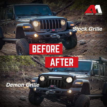 Demon Grille with LED Off-Road Lights for Jeep JL/JT, Matte Black