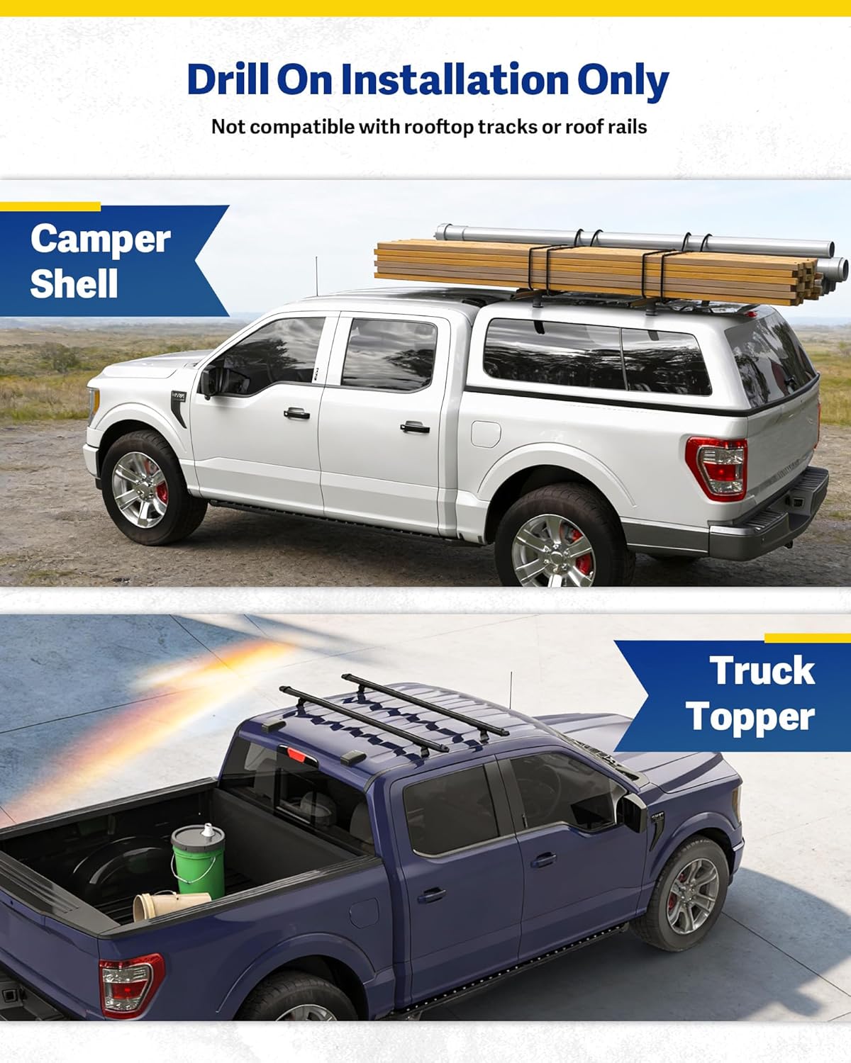 500 lb Truck Topper Ladder Rack (60" Aluminum) - Black for Van/Truck Cap