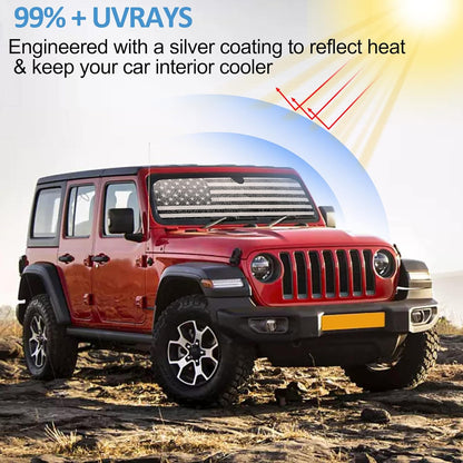 American Flag Windshield Sun Shade for Jeep Wrangler & Gladiator (Universal Foldable Fit)