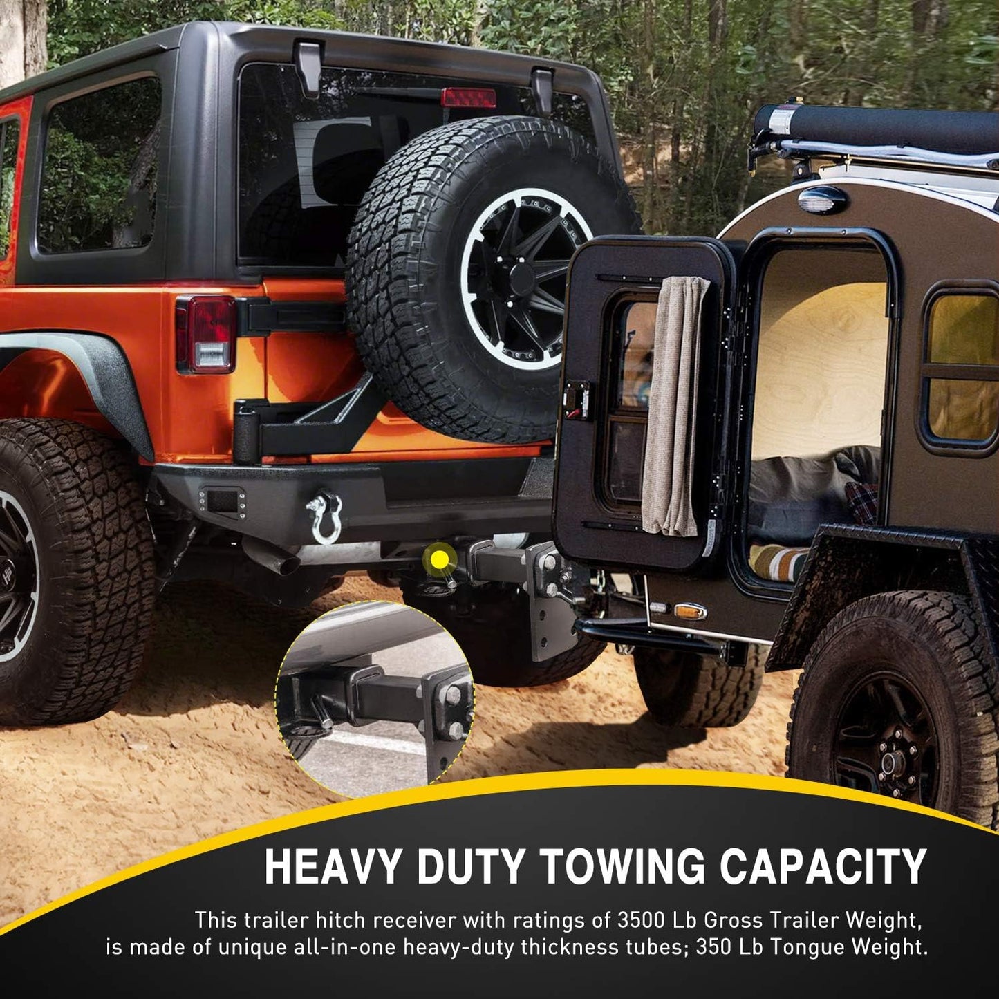 Nilight - JK-61A 2" inch Rear Bumper Tow Trailer Hitch Receiver Kit, Compatible for 2007-2018 Jeep Wrangler JK 4 Door & 2 Unlimited, w/4-Pin Wiring Harness (Exclude JL Models)