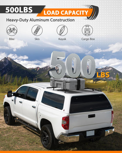 60" Truck Topper Roof Rack - 500 lb Capacity, Aluminum Ladder Rack for Camper Shell (Drilling Required)