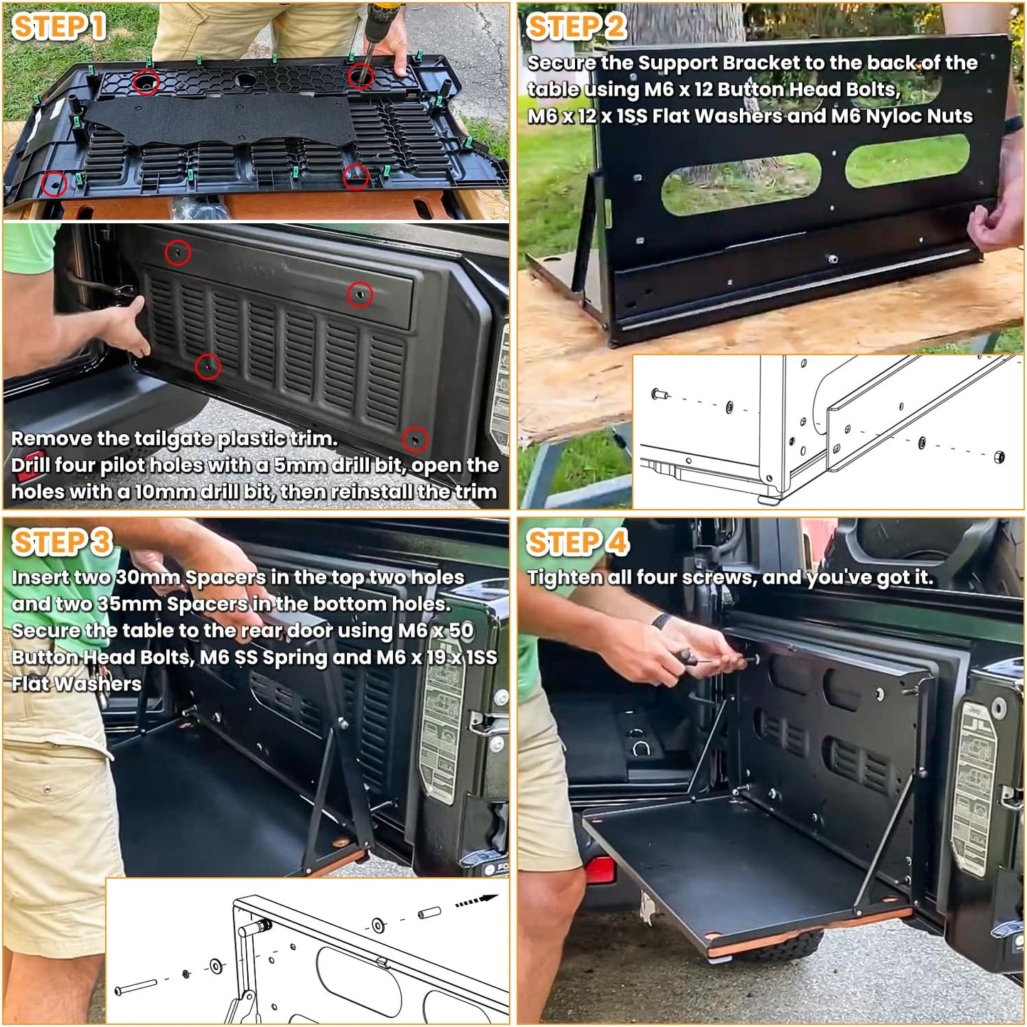 Foldable Tailgate Table for 2007-2024 Jeep Wrangler JK/JL - Cargo Shelf Storage
